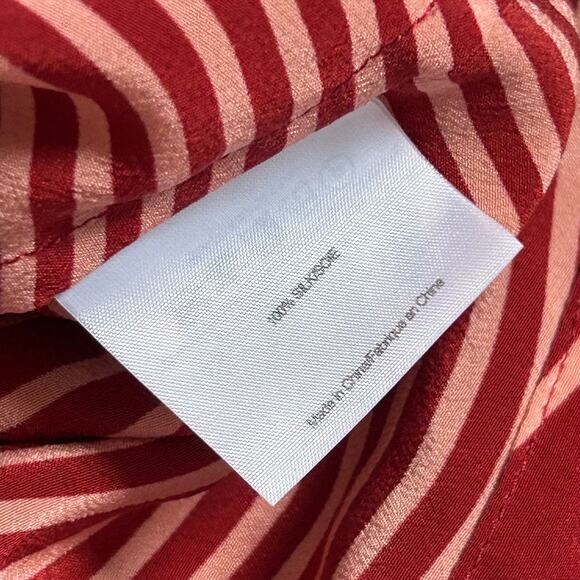 Tory Burch Silk Blouse Red Wave Stripe Tie Neck Size 12 - Picture 5 of 5